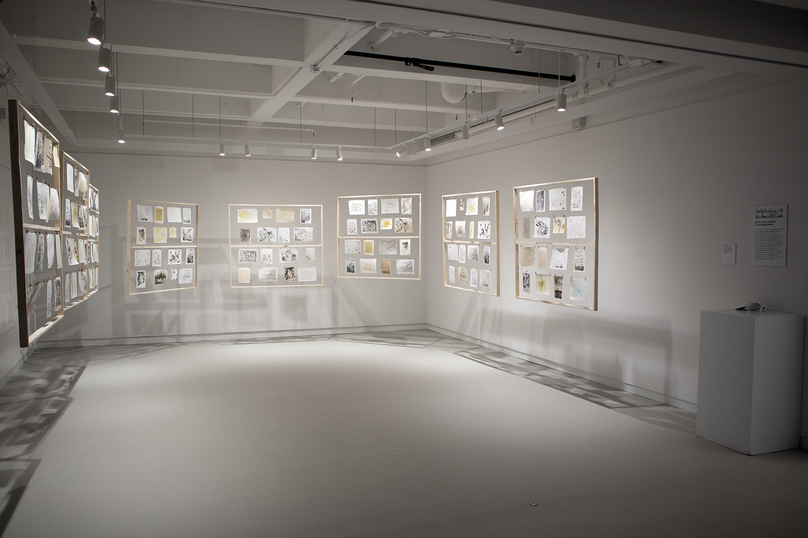 Exhibition photo documentation showing print installation.